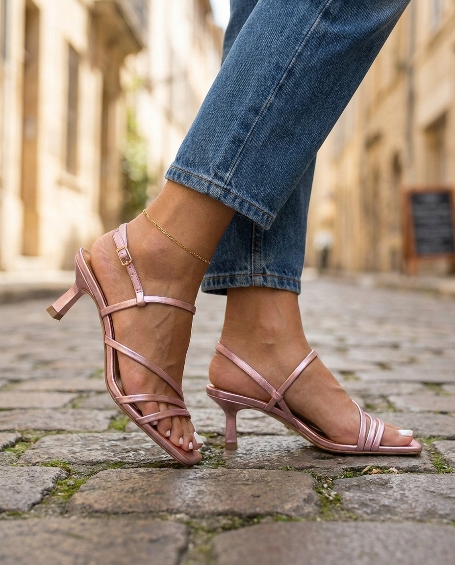 Rosé | Pink Metallic Riemchen-Kitten-Heels