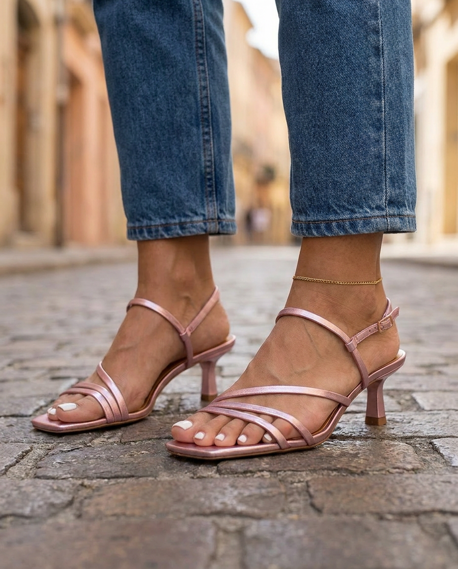 Rosé | Pink Metallic Riemchen-Kitten-Heels