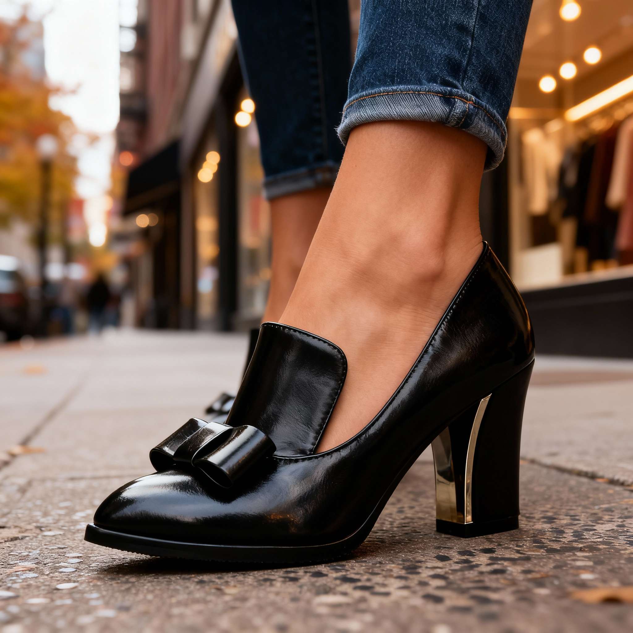 Lucette | Damen Loafer-Pumps mit Blockabsatz und Schleifendetail