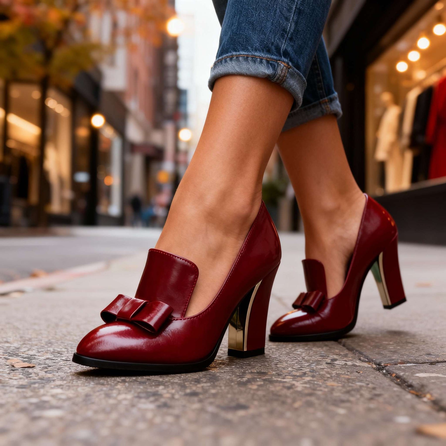 Lucette | Damen Loafer-Pumps mit Blockabsatz und Schleifendetail