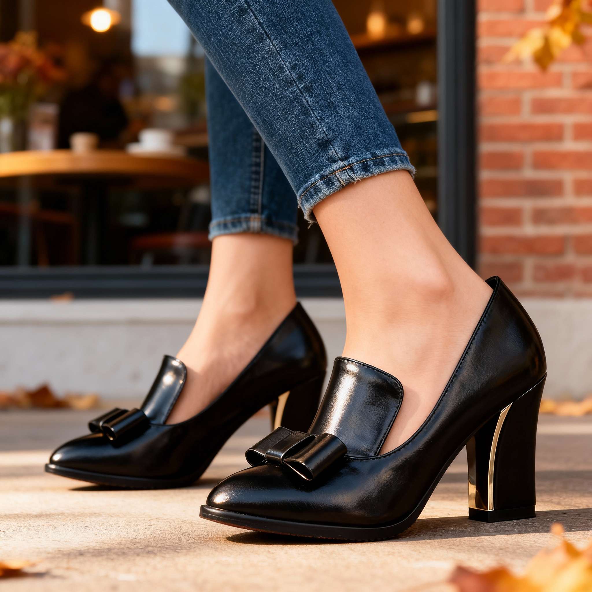 Lucette | Damen Loafer-Pumps mit Blockabsatz und Schleifendetail