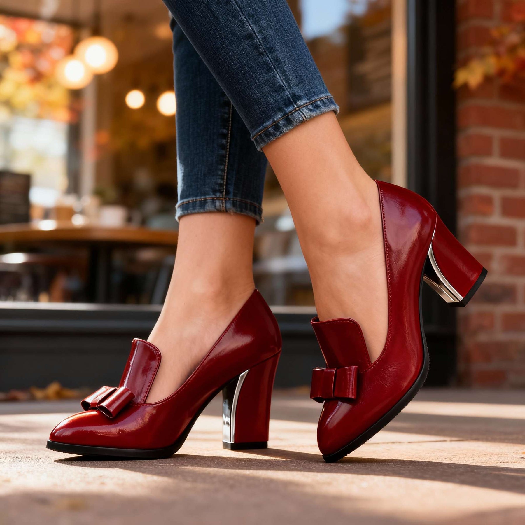 Lucette | Damen Loafer-Pumps mit Blockabsatz und Schleifendetail