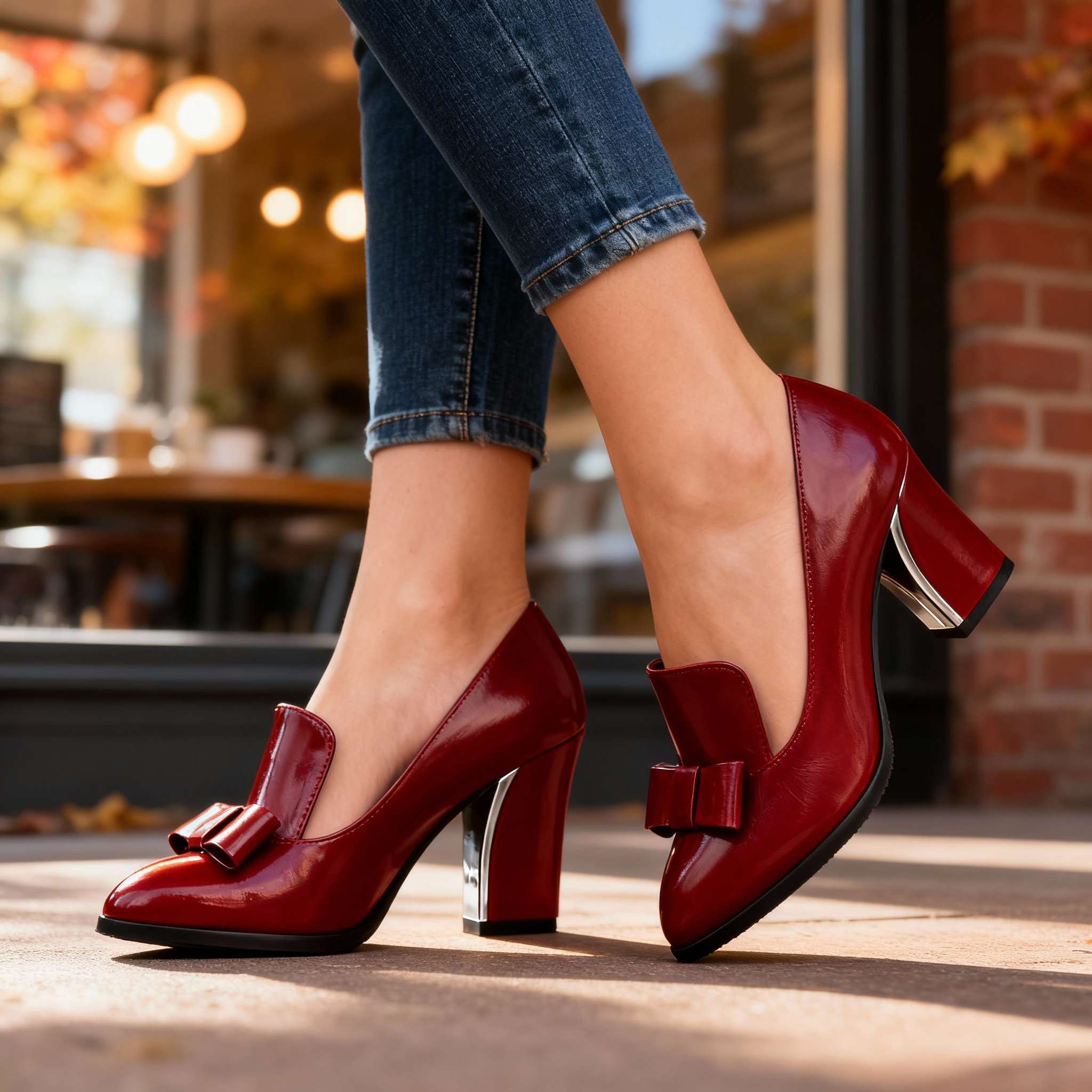 Lucette | Damen Loafer-Pumps mit Blockabsatz und Schleifendetail