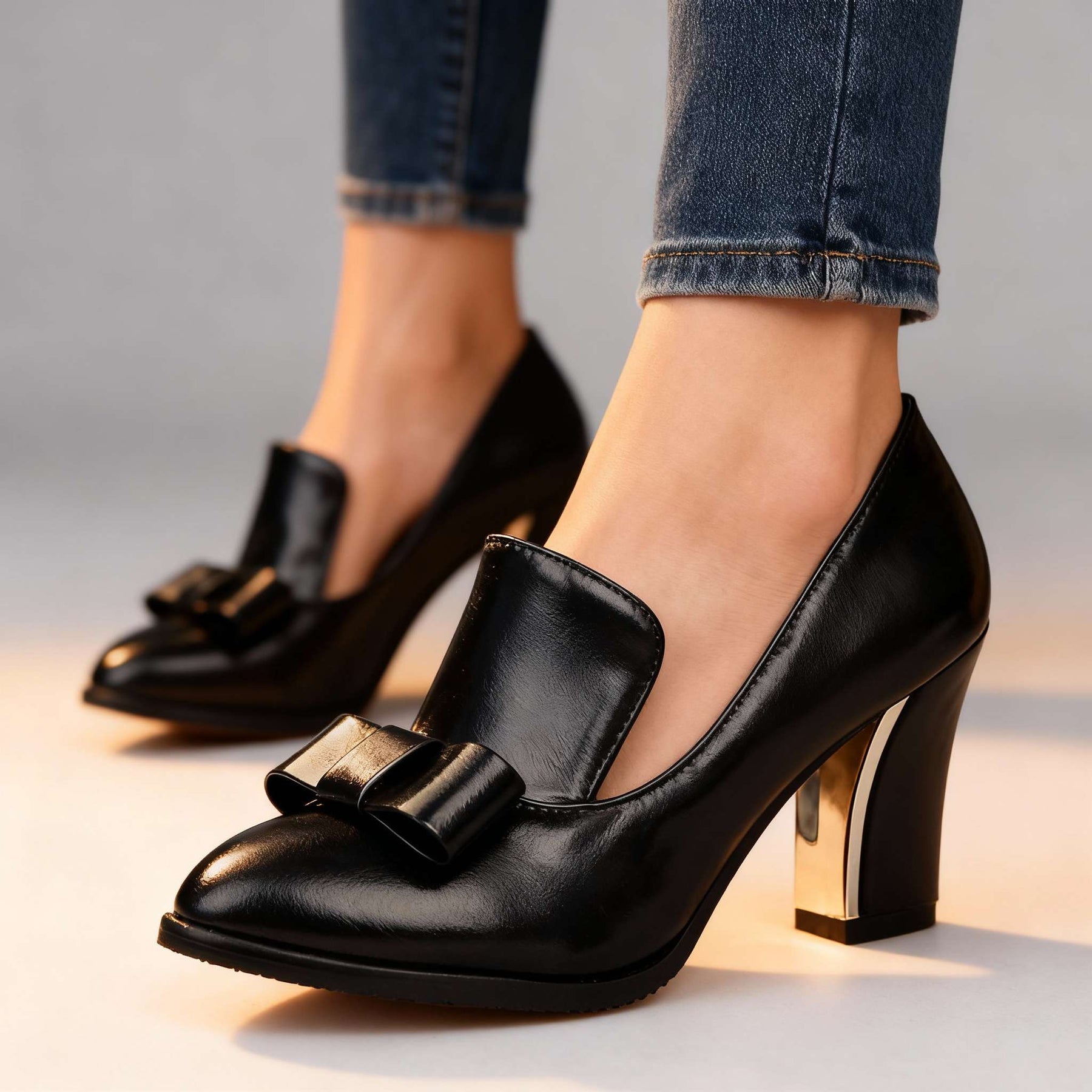 Lucette | Damen Loafer-Pumps mit Blockabsatz und Schleifendetail