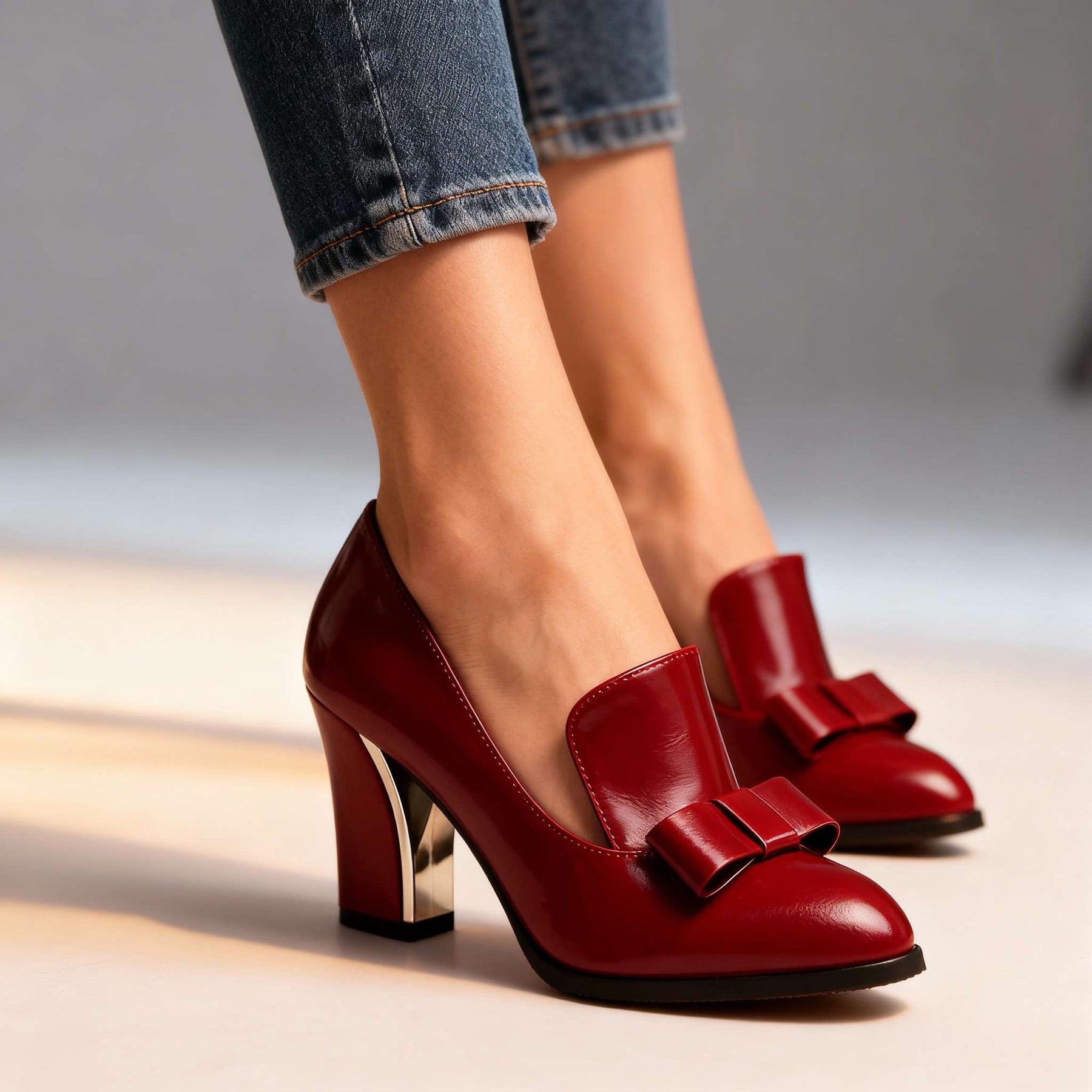 Lucette | Damen Loafer-Pumps mit Blockabsatz und Schleifendetail