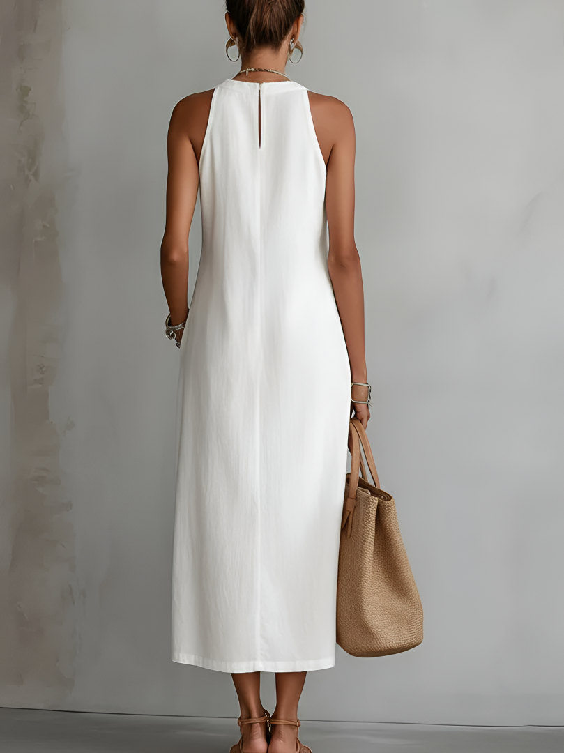 Jimena | Leinen-Midikleid mit Stehkragen