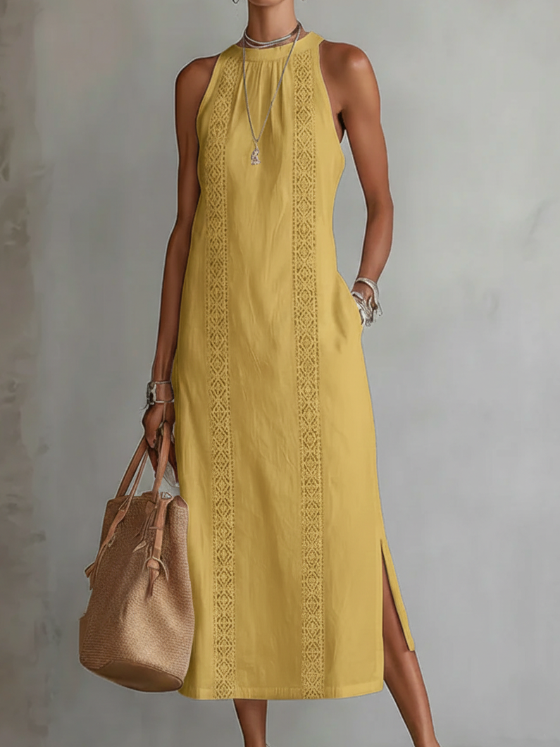 Jimena | Leinen-Midikleid mit Stehkragen