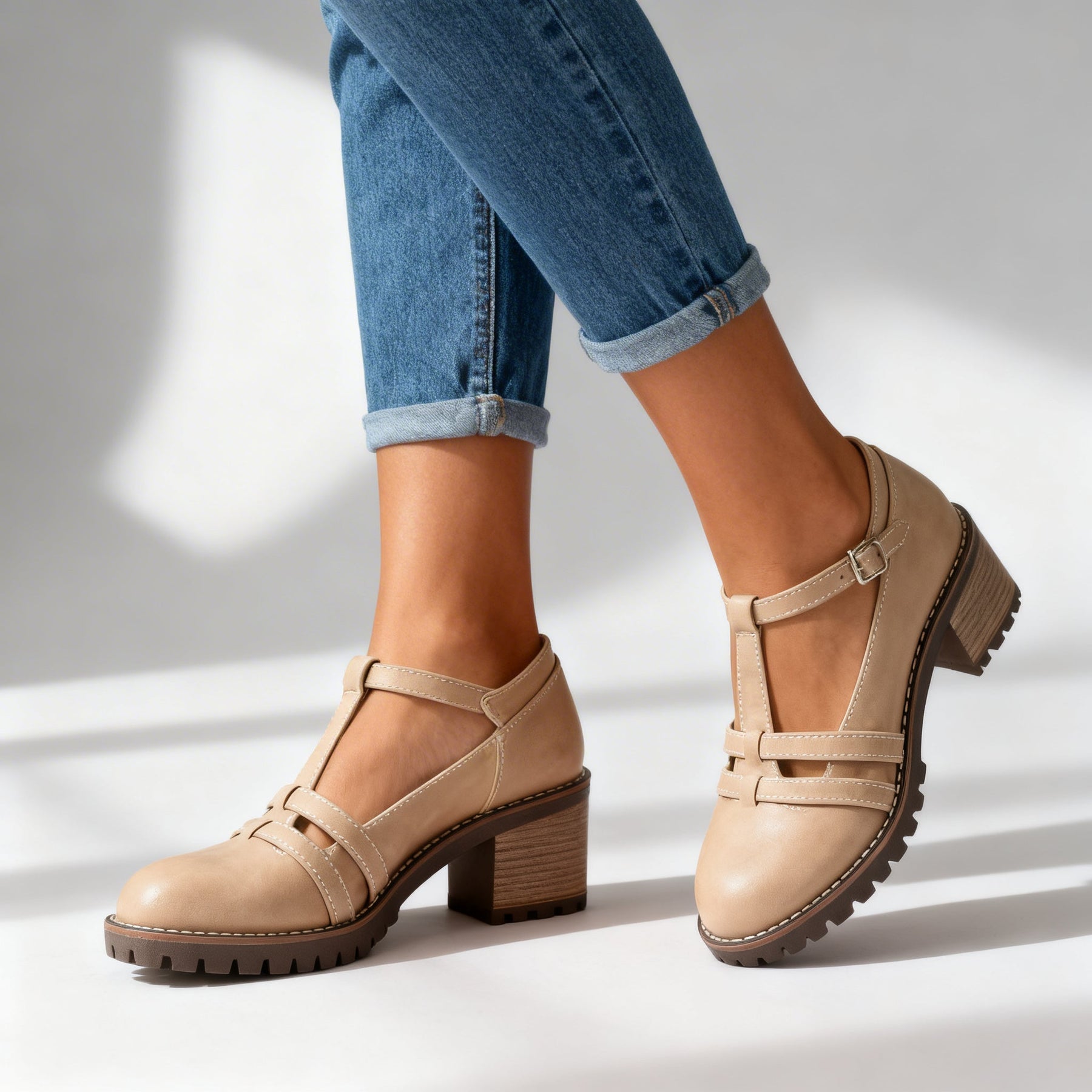 Romilly | Damen T-Riemen Loafer mit Blockabsatz