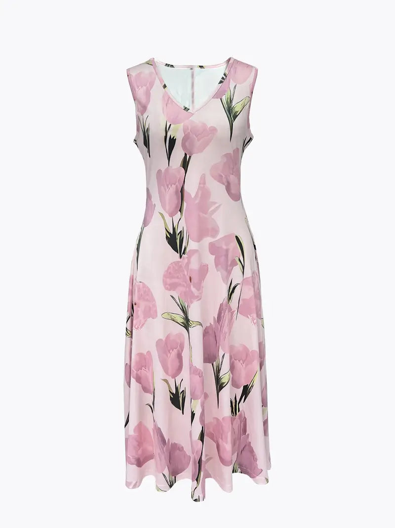 Damen Maxikleid mit Jacke | Rosa Blumenmuster