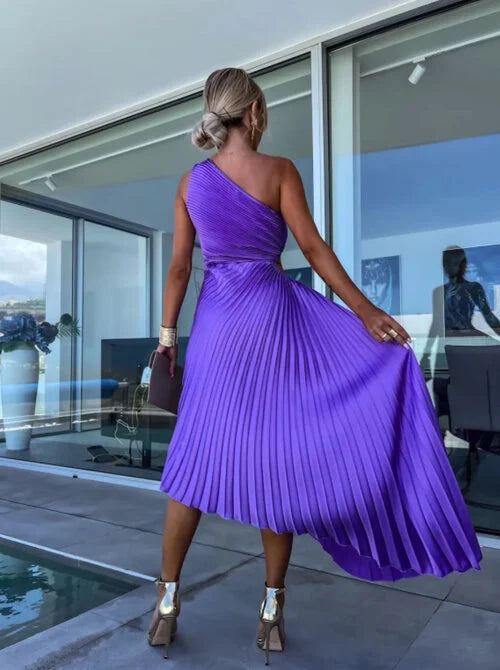 ELLA | One-Shoulder-Plissee-Midikleid