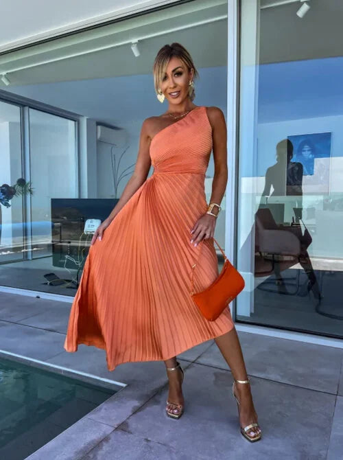 ELLA | One-Shoulder-Plissee-Midikleid