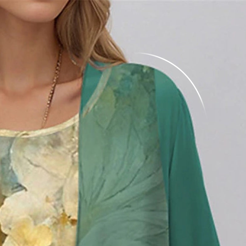 ADELINE | Florales Midikleid und transparenter Staubmantel zweiteiliges elegantes Set im Lagenlook