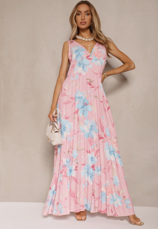 Vespera | Damen Blumenmuster Ärmelloses Sommer Maxikleid