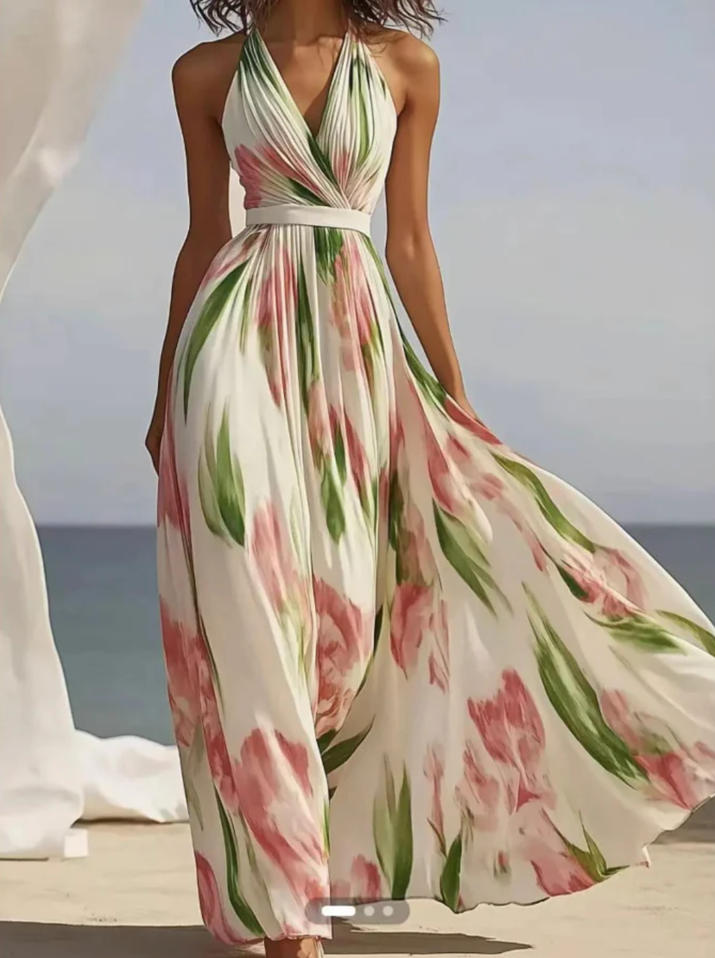 Vespera | Damen Blumenmuster Ärmelloses Sommer Maxikleid
