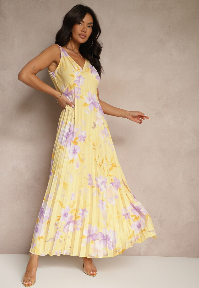 Vespera | Damen Blumenmuster Ärmelloses Sommer Maxikleid