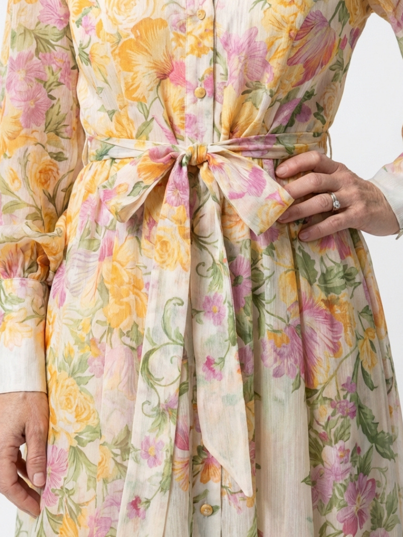 Cressida | Langes Maxikleid mit Blumenmuster und transparenten Ärmeln