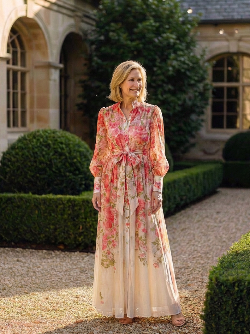 Cressida | Langes Maxikleid mit Blumenmuster und transparenten Ärmeln
