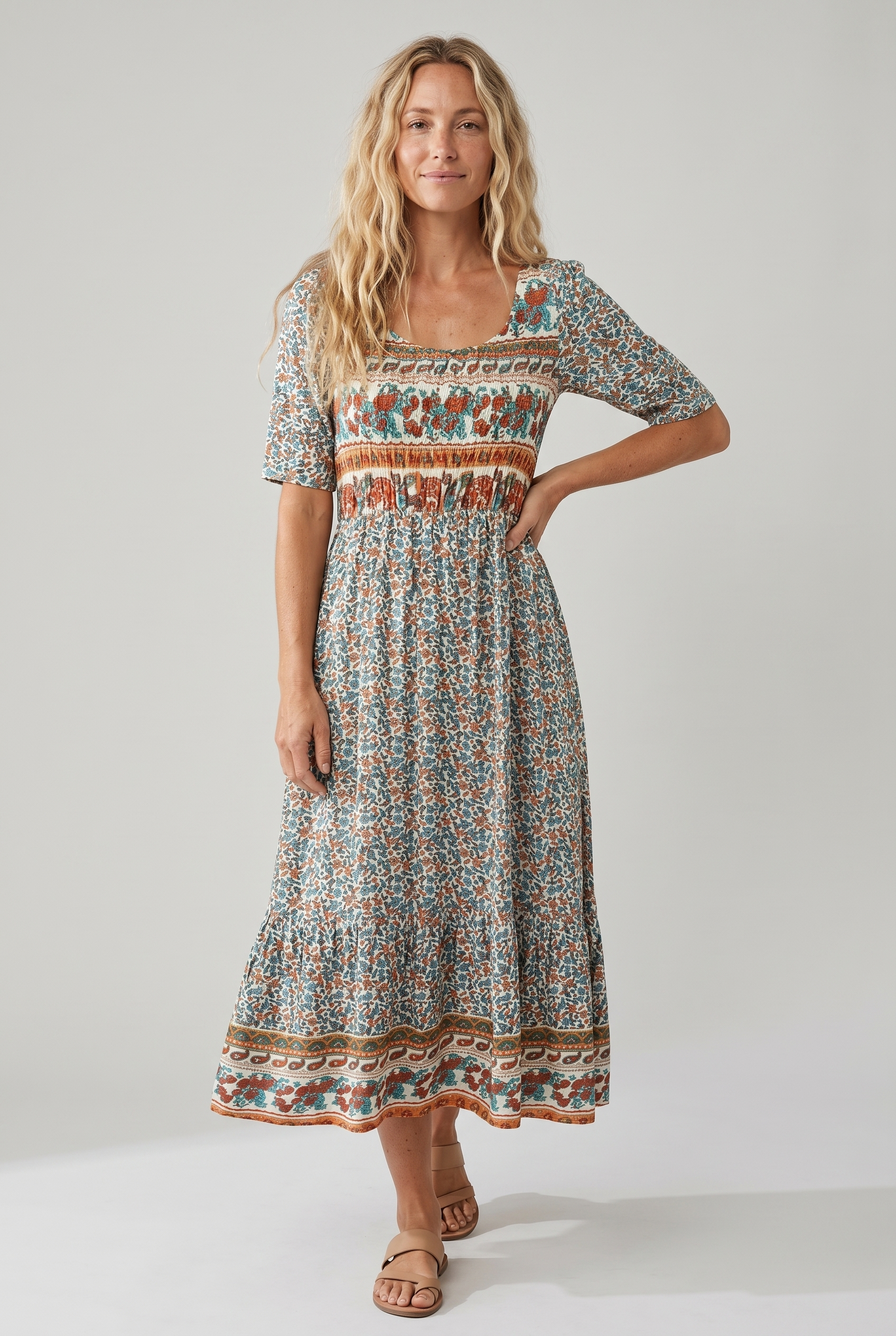 Damenkleid | Midi im Boho-Print