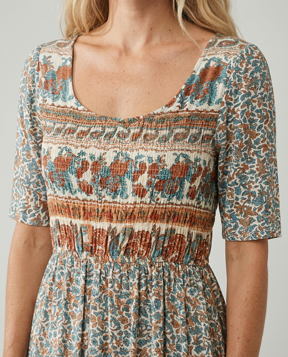 Damenkleid | Midi im Boho-Print
