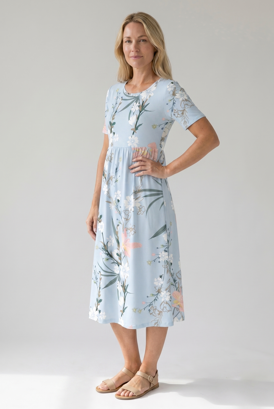 Damenkleid | Bedrucktes geblümtes Midikleid