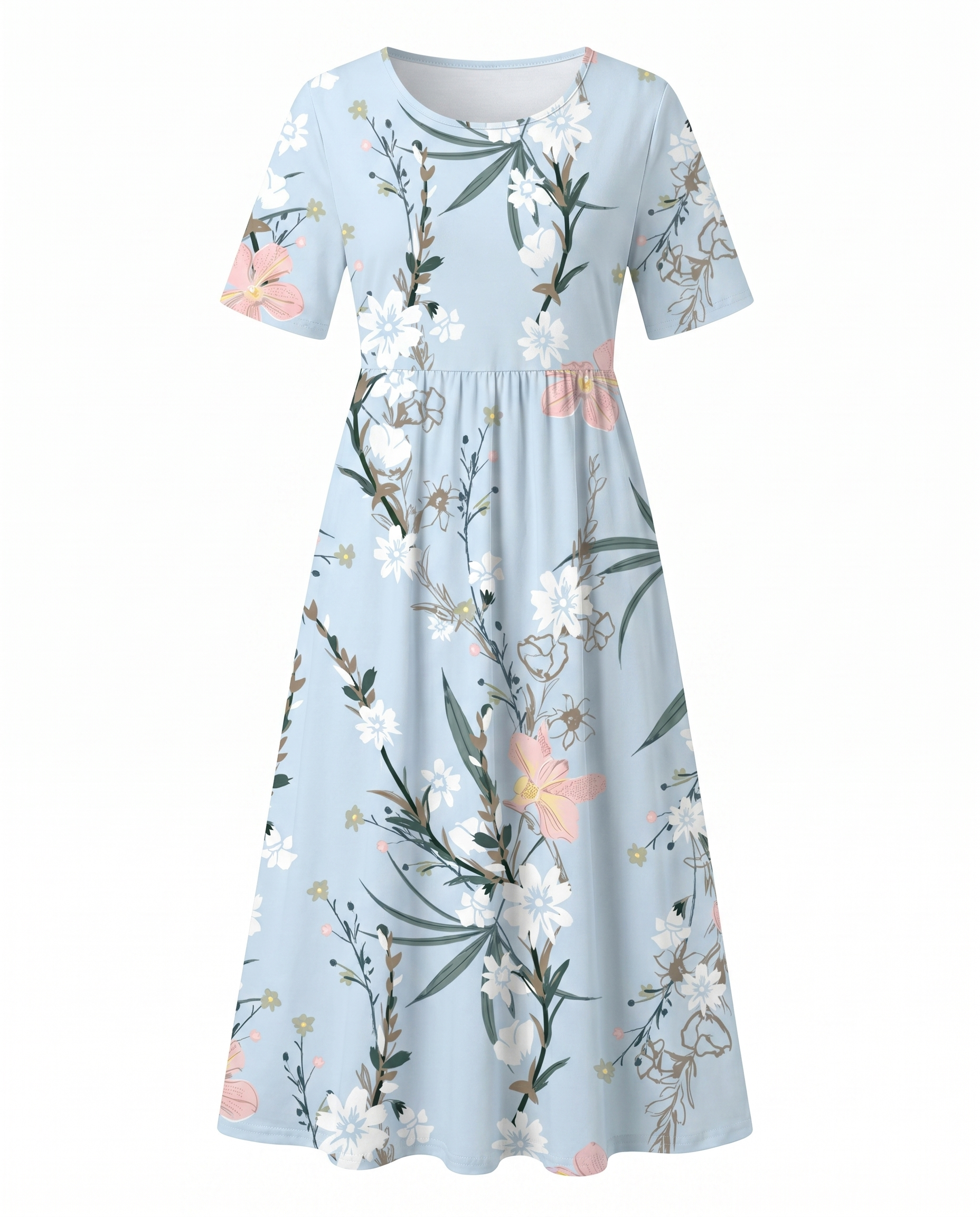 Damenkleid | Bedrucktes geblümtes Midikleid